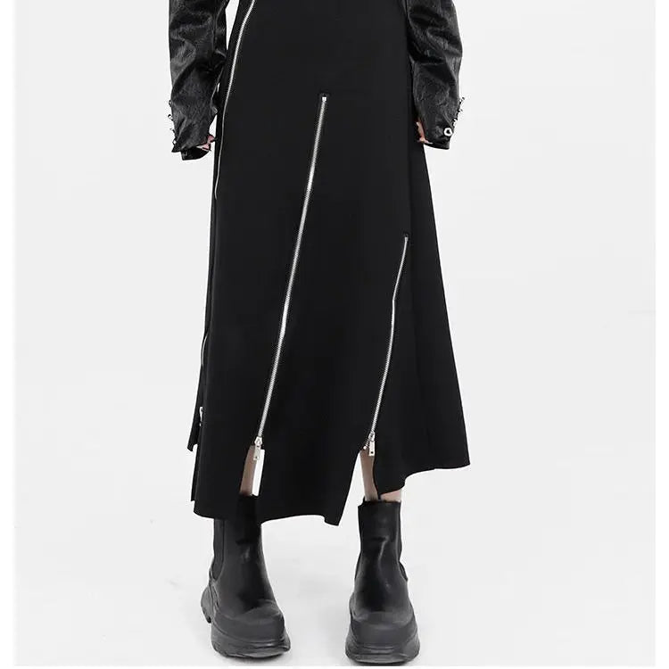 🍒Black a-line skirt high waist split mid-length fashion Irregular clothing party occasion wear smart casual clothes for women fashion wear Even Up Your Wardrobe With Unevens