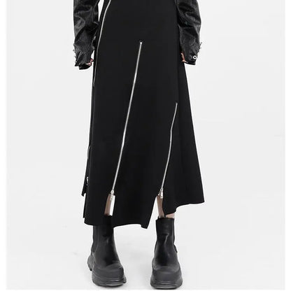 🍒Black a-line skirt high waist split mid-length fashion Irregular clothing party occasion wear smart casual clothes for women fashion wear Even Up Your Wardrobe With Unevens