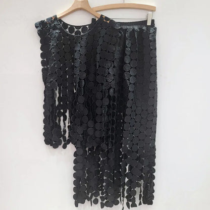 🍒Summer two-pieces set loose  lace vest and high waist elastic skirt smart casual women female occasion wear party outfit Get A Lot Dot