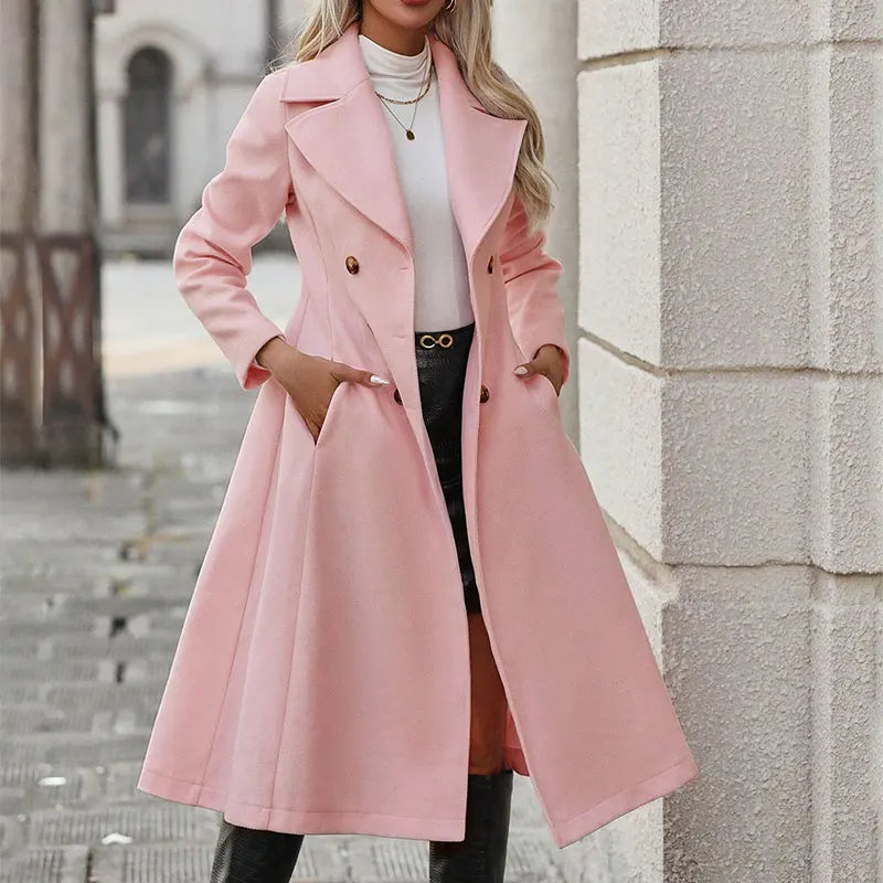 🍒Vroue se sloot winter pienk herfsjas mode lapelkraag en knoop A-lyn jas vir dames sjiek buiteklere modeklere