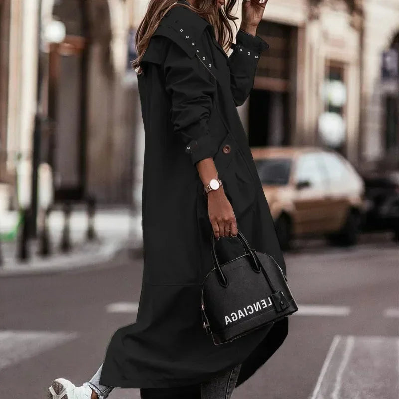 🍒Single-breasted trench coat womens overcoat long outerwear with pockets female autumn winter clothing