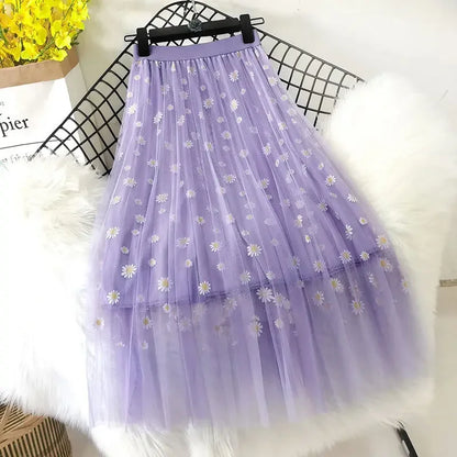 🍒甜美少女半身裙女士淑女时尚智能休闲服装 花卉夏季穿着网纱中长款 经典百搭优雅时尚魅力 场合穿着 网纱 这个网纱