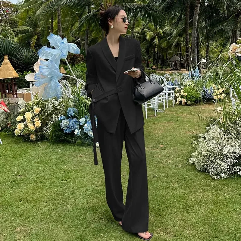 🍒时尚高端裤装 专业西装外套和阔腿裤白色两件套女士套装 爆款推荐