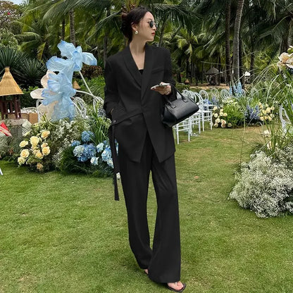 🍒时尚高端裤装 专业西装外套和阔腿裤白色两件套女士套装 爆款推荐