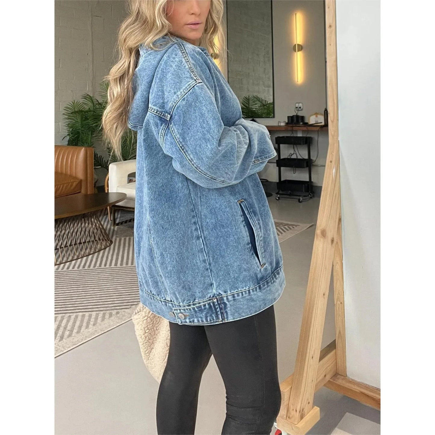 🍒Denim hoodie jeans-trui vir vroue met kap Y2k estetiese verweerde top gewas los buitekleed gemaklike klere