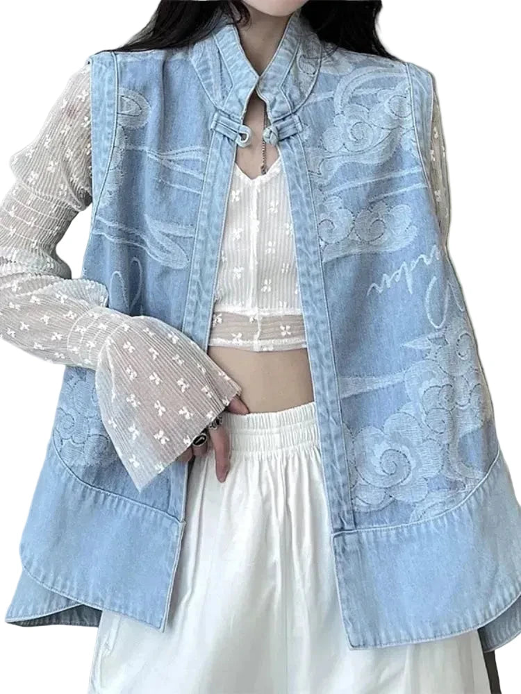 🍒Denim Vests womens spring sleeveless jacket for autumn fashion denim waistcoat outer wear all-match cool daily chic loose casual vintage style clothes versatile Y2k clothing  Dash-on Denim Daily
