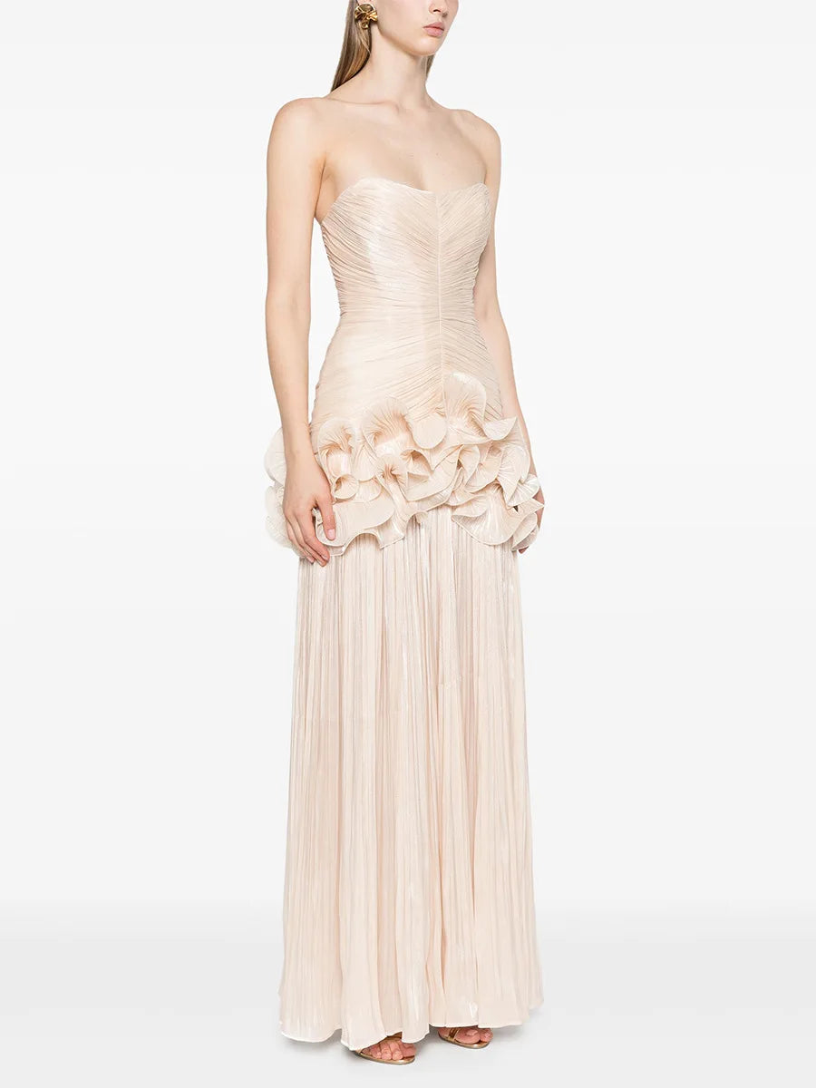 🍒Geleentheid-aandrok elegante rokke promdrag vir tieners vroue se skouerlose maxi-rok a-lyn luukse 3D blomkorset sjiek mode Kies Hierdie Wit Roos