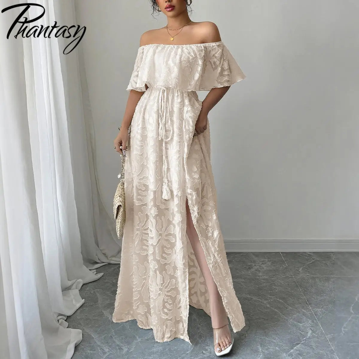 🍒summer white dress summer maxi white outfit for women boho fashion wear chic clothing long  feminine maxi occassion wear Look Boss In Emboss