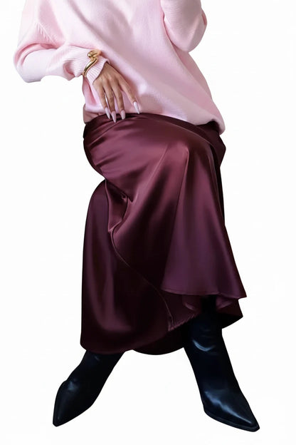 🍒 女式长款缎面半身裙 直筒优雅真丝长裙 松紧腰带 让这条珍品成为您衣橱的瑰宝