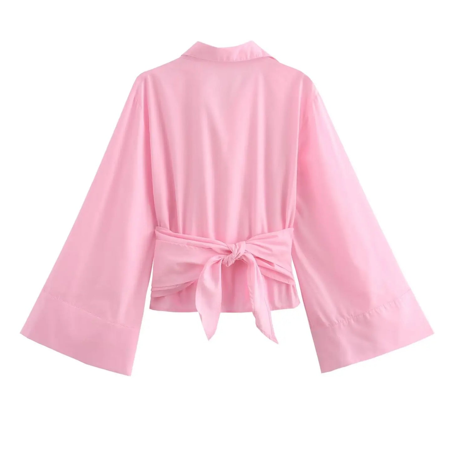 🍒Long sleeve shirt jacket women's tie top with wide sleeves female fashion clothing basic solid shirt smart casual blouse  Picture Yourself In This Pastel