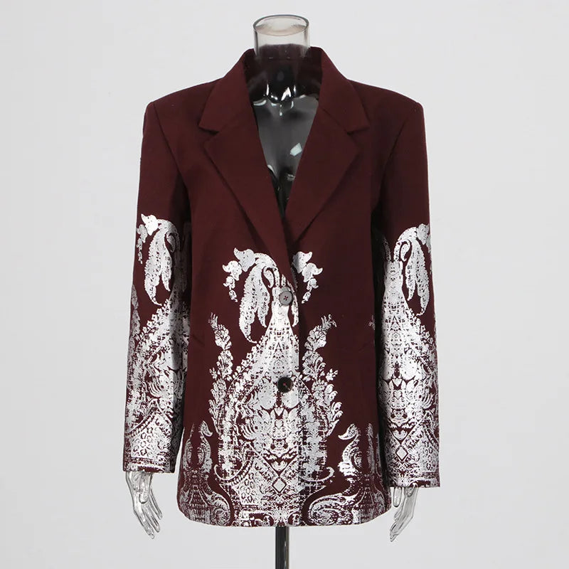 🍒Designer blazer for women brocade printed jacket winter spring notched collar coat long sleeve casual office fashion occasion wear party wear clothes Stamp Your Fashion