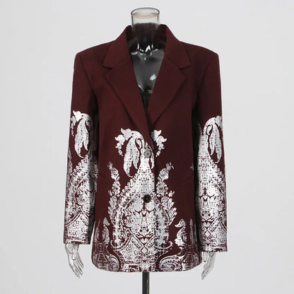 🍒Designer blazer for women brocade printed jacket winter spring notched collar coat long sleeve casual office fashion occasion wear party wear clothes Stamp Your Fashion