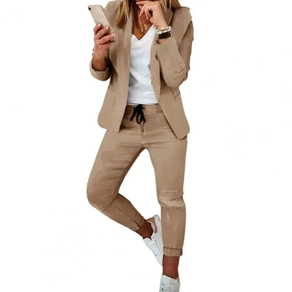 🍒Women's fashion two piece sets  hip length jacket and tapered pants  suit for office smart casual clothes Look Suitably Smart Casual