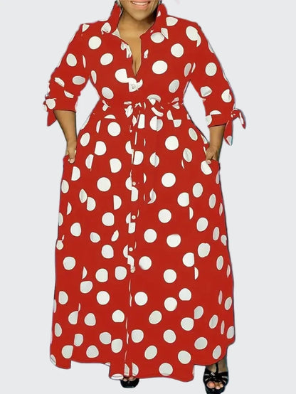 🍒Plus size polka kolletjie rok met moue gedruk hoë middellyf uitrusting maxi rok slim gemaklik vroue a-lyn rok LANK verlang na hierdie KOLLETJIES, DRUK by uitklok
