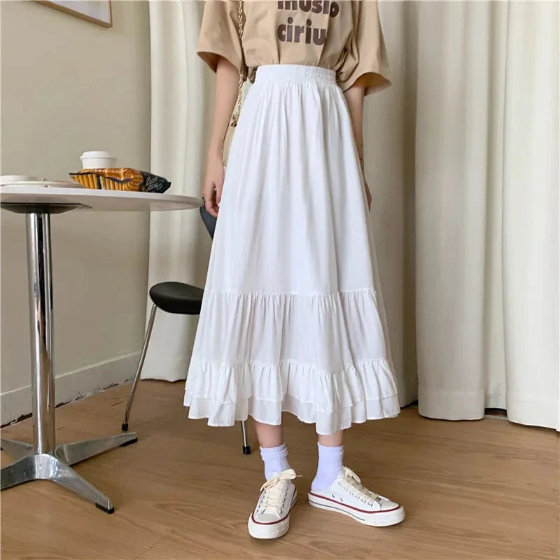 🍒 Gelaagde romp met elastiese middellyfband vroue se wit a-lyn gelaagde rompset somerklere sjiek slim gemaklike mode elegante kantoordrag vir dames Crisp Wispy Gypsy
