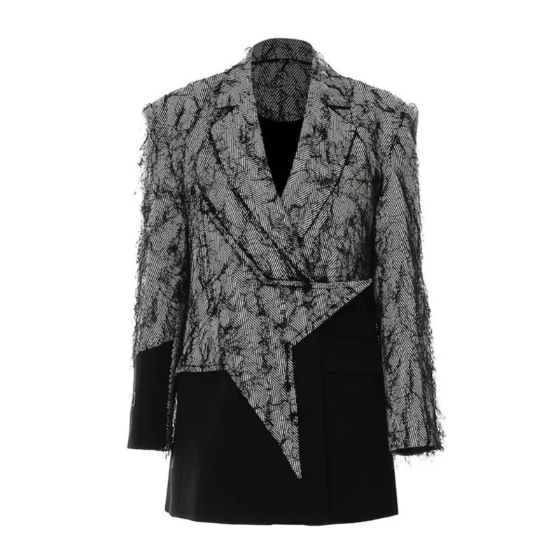 🍒Chic blazer asymmetrical design jacket patchwork contrast colour personality high street smart casual coats women Be A-  STAR in your fashion JACKET