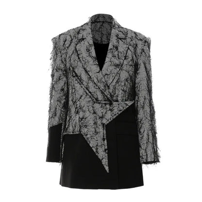🍒Chic blazer asymmetrical design jacket patchwork contrast colour personality high street smart casual coats women Be A-  STAR in your fashion JACKET