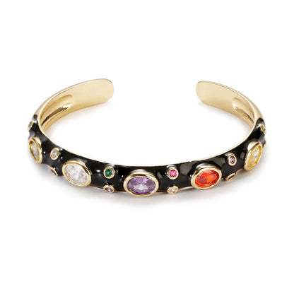 🍒Luukse sirkonsteenarmband, kristalkleur, goudkleurig, vir vroue, somer klassieke pienk oliedruppel juweliersware, skraal manchetarmbande, strass geskenke vir vroue