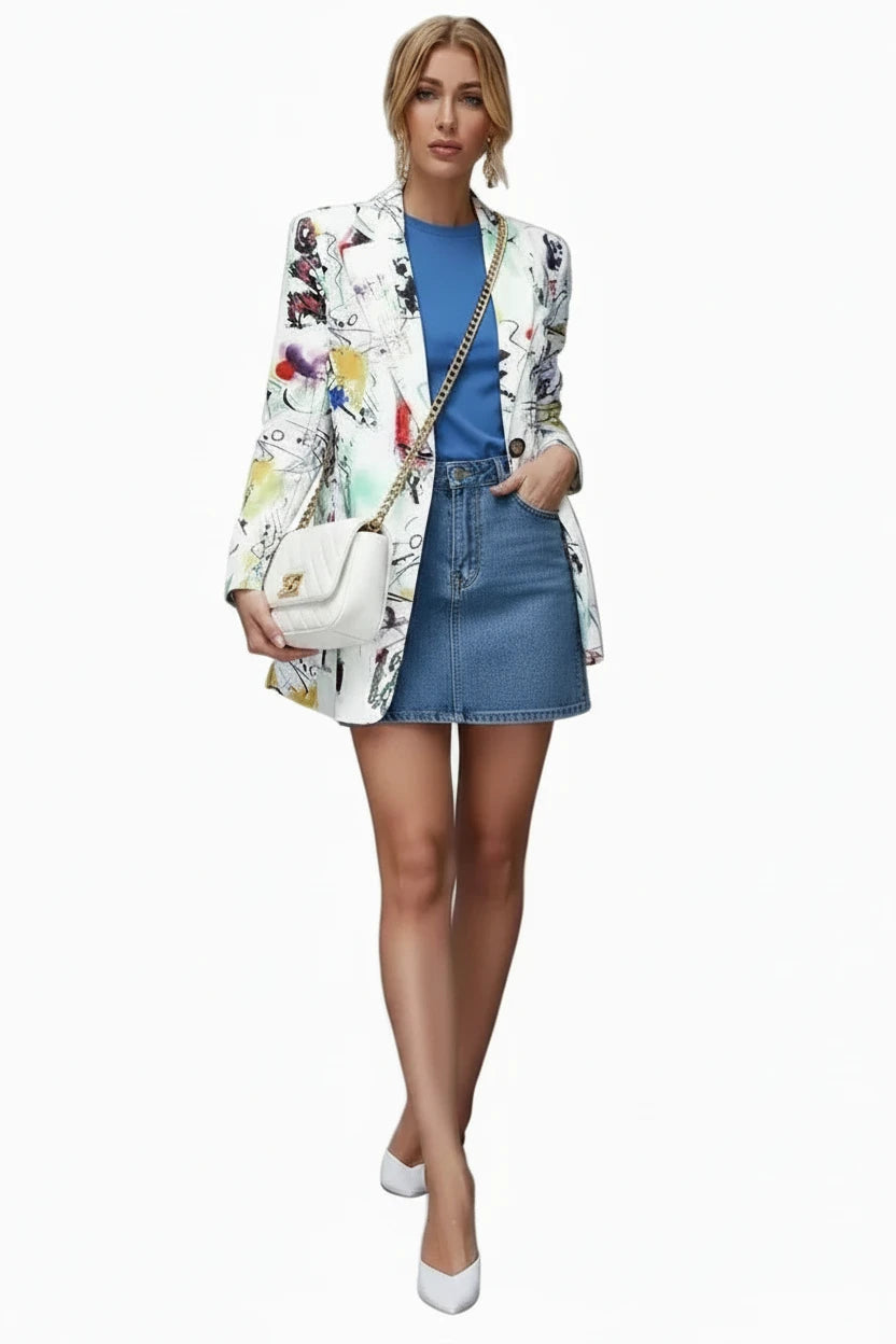 🍒Graffiti print blazer smart casual women’s Jacket high street plus size fashion outerwear spring elegant coat occasion expressive stylish clothing ‘Write Cool…