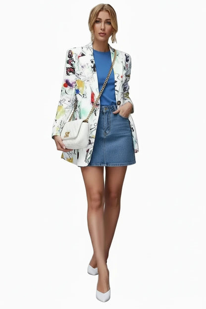 🍒Graffiti print blazer smart casual women’s Jacket high street plus size fashion outerwear spring elegant coat occasion expressive stylish clothing ‘Write Cool…