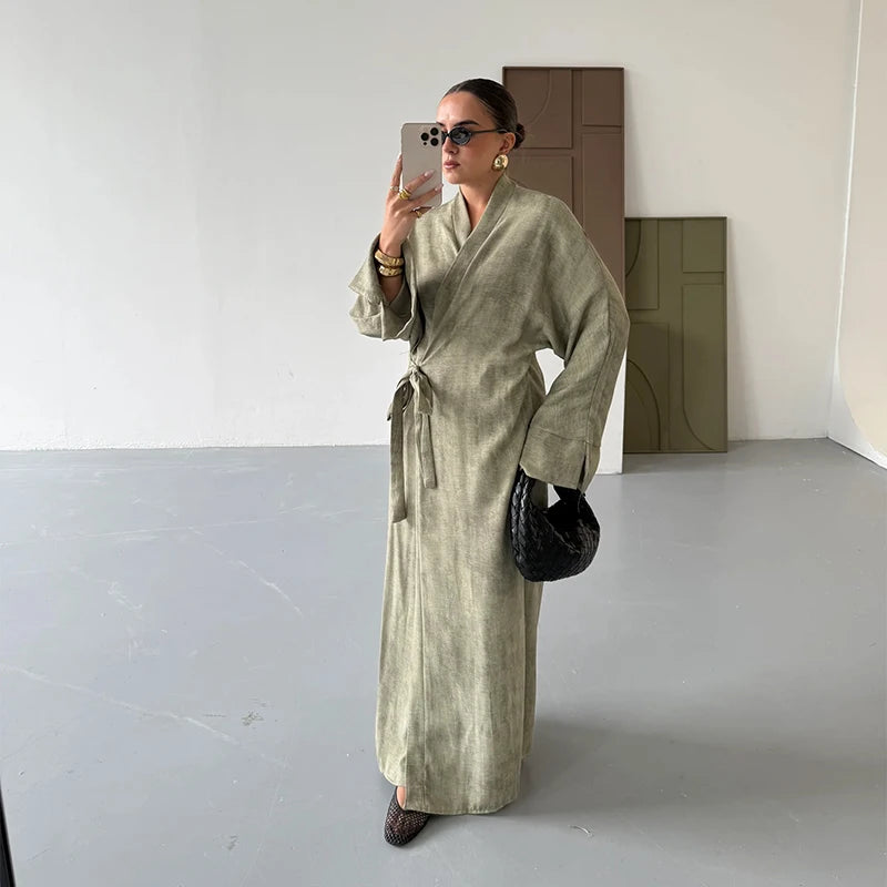 🍒Camouflage print maxi dress with side tie detail loose fit outfits  long elegant female party occasion wear oversized evening wear Camera -ouflage