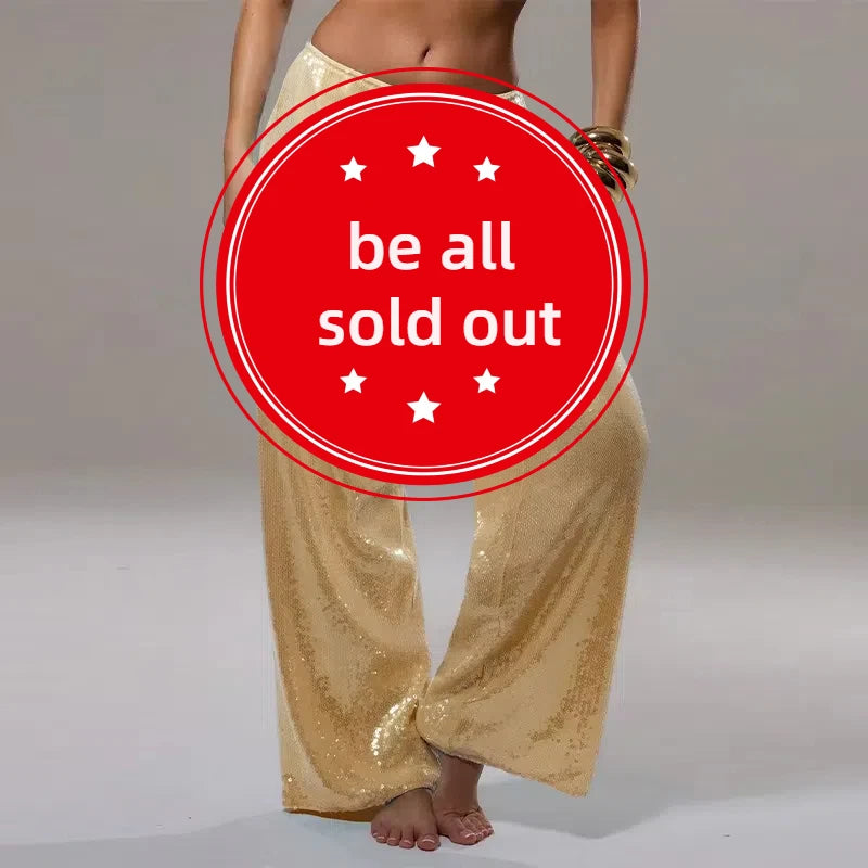 🍒Sequined pants for women high waist tie up ankle-length loose trousers spring summer Fashion smart casual clothing female Y2k style Sequ-Win
