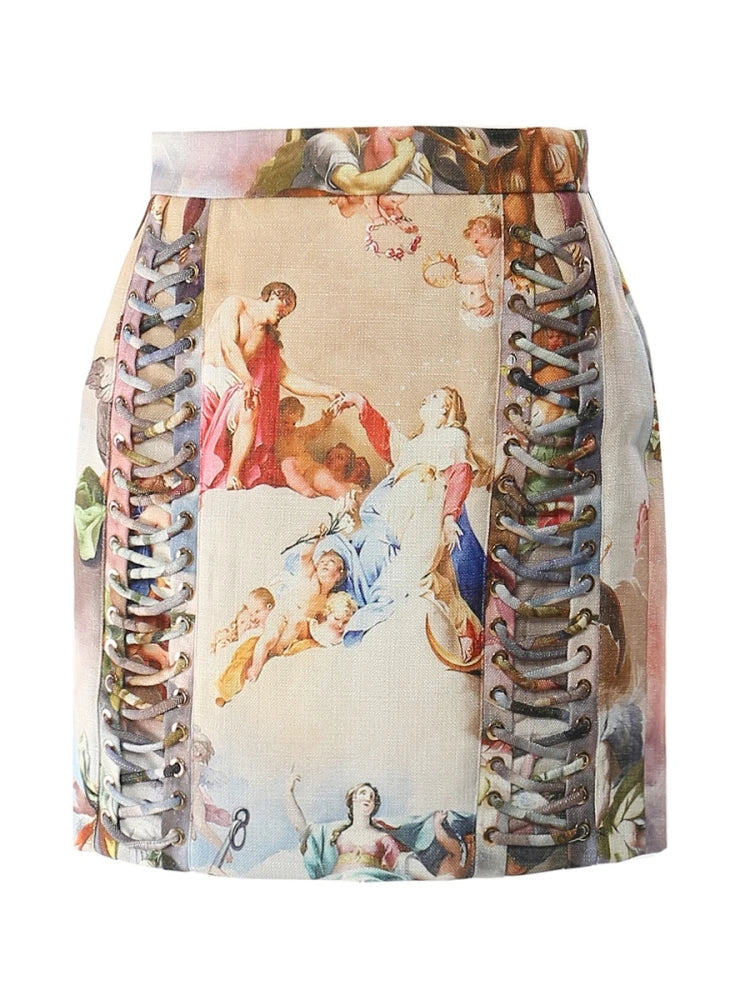 🍒Womens vintage printed blazer long sleeve button Jacket plus cross lace-up mini slim skirts sets evening wear clothing cherub classic print suit occasion party wear CROSS out boring SUITs on your list and get CLASSIC