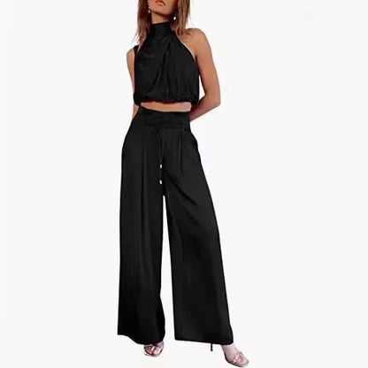 🍒Tweedelige broekpakke vir vroue oop naeltjie-uitrusting, syerige moulose tops en wye pypbroeke, slim gemaklike drag, somermode, klubdrag, partytjie-geleentheidsdrag, 2-stukstelle, trek hierdie GEKNIPTE top aan en wees GEREED vir WYE goedkeuring