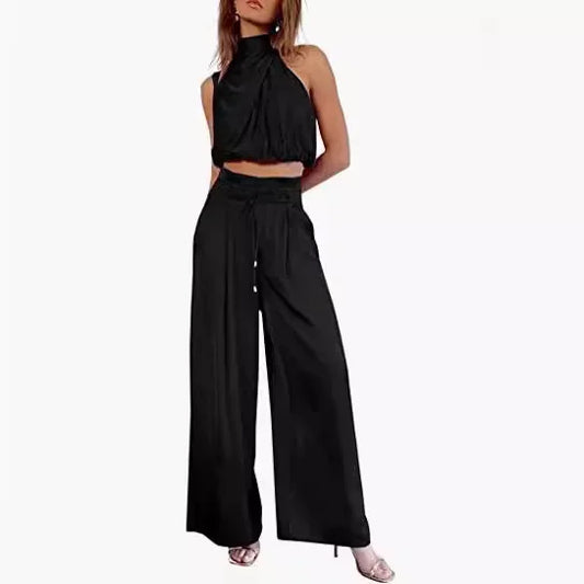🍒Tweedelige broekpakke vir vroue oop naeltjie-uitrusting, syerige moulose tops en wye pypbroeke, slim gemaklike drag, somermode, klubdrag, partytjie-geleentheidsdrag, 2-stukstelle, trek hierdie GEKNIPTE top aan en wees GEREED vir WYE goedkeuring