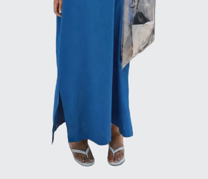 🍒Plus size women's midi (depending on height) short sleeve outfit holiday dress loose long straight outfit with collar casual summer wear straight cut maxi dress Big Basics Up