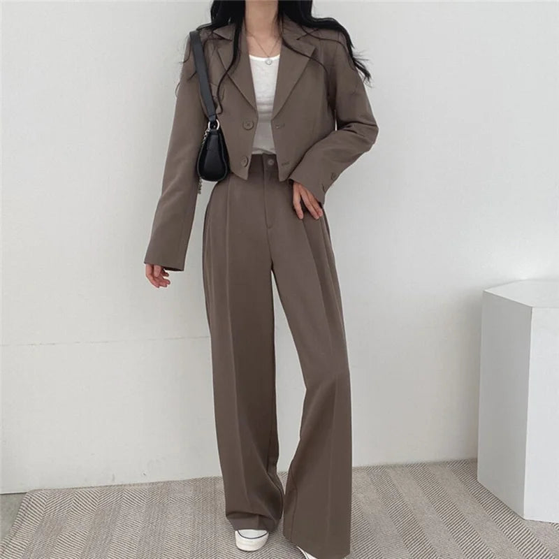 🍒两件套女式西装长袖夹克和高腰裤套装 宴会服 商务休闲装 便装