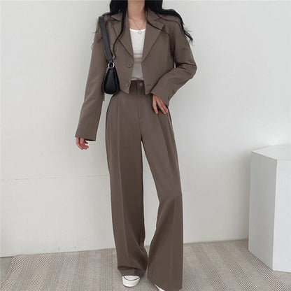 🍒两件套女式西装长袖夹克和高腰裤套装 宴会服 商务休闲装 便装