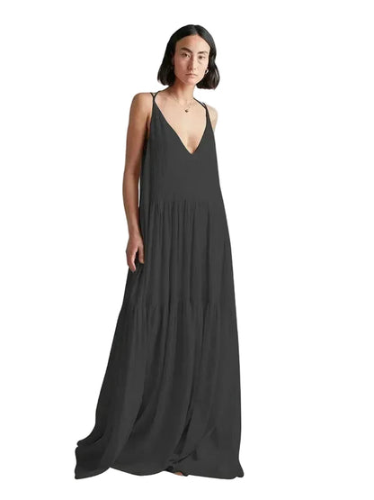 🍒Vroue se gemaklike lang rokke lente dubbel V-nek moulose somerrok los slingervel uitrusting stranddrag vakansiedrag maxi mode Modieus Fantasties