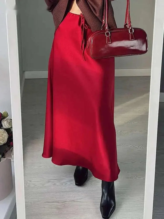 🍒 女士长款缎面半身裙直筒优雅丝滑半身裙 高弹腰 将这件珍品纳入您的衣橱