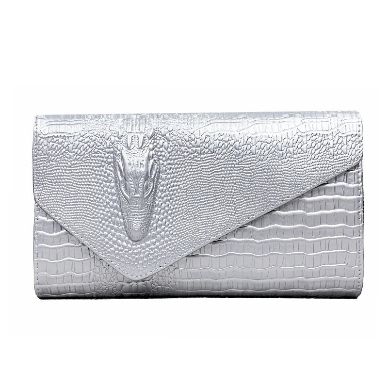🍒Europe and america trendy clutch bags for women,designer fashion crocodile pattern under arm black envelope hand bag female large capacity bag Metalic gold available occasion clutch Cool Croco Clutch,Clickety Click Quick