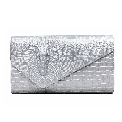 🍒Europe and america trendy clutch bags for women,designer fashion crocodile pattern under arm black envelope hand bag female large capacity bag Metalic gold available occasion clutch Cool Croco Clutch,Clickety Click Quick