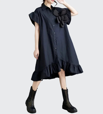 🍒Somer los rok, artistieke hoë-lae ruffelafwerking uitrusting met 3D-blom, katoenmengsel, kantoor slim-gemaklike vroue middellengte A-lyn. Moenie dat dit jou ontstel nie, pluk 'n blom en glip in die somer in.
