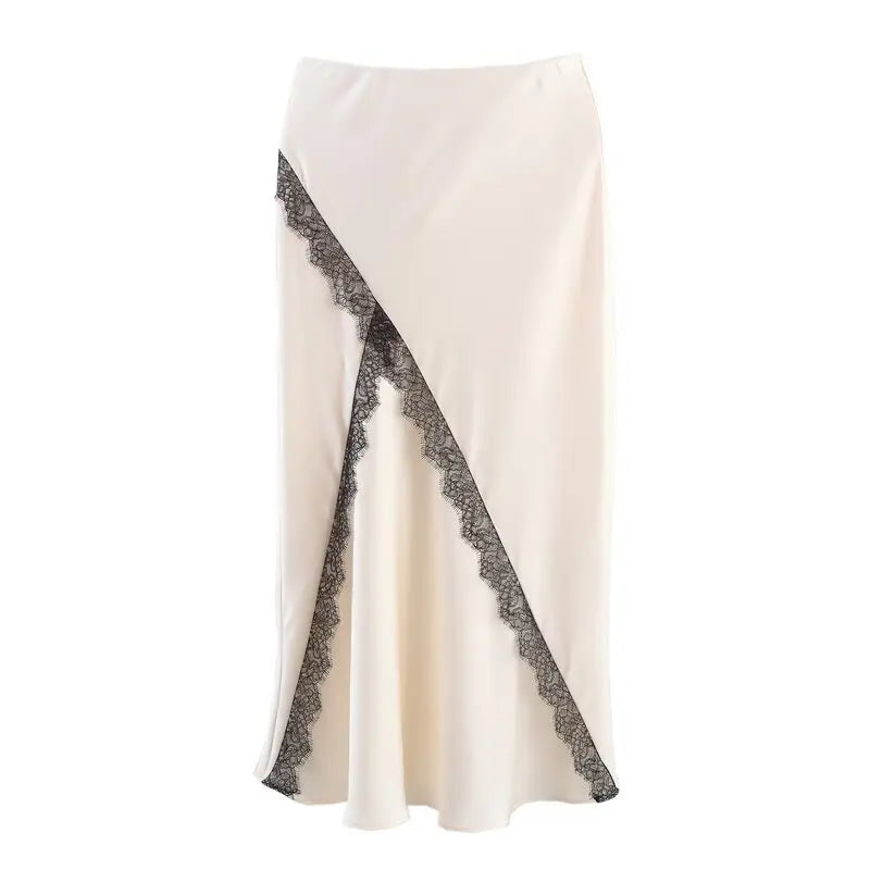 🍒Satin halter top white and long matching maxi skirt set women's lace trim outfit with high waisted skirt and camisole top for summer fashion wear This Satin Is Laced With 'Ace'