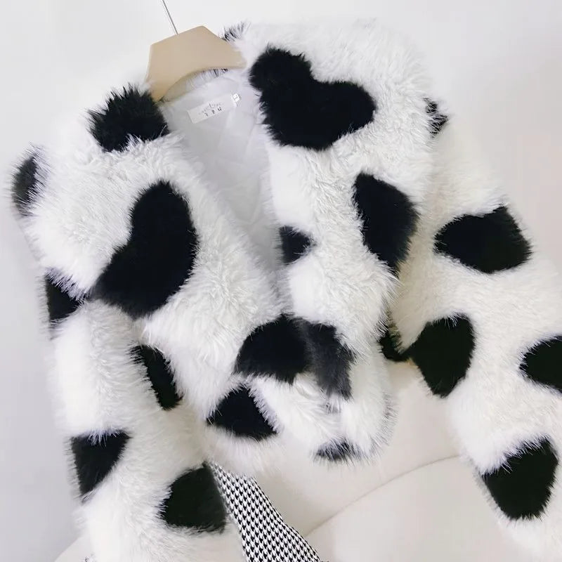 🍒Bontjasse vir vroue groot kraag baadjie met liefdesharte eko-vriendelike harige jasse sjiek nuwerwetse winter buiteklere styl veelsydig Pluizig Lieflik