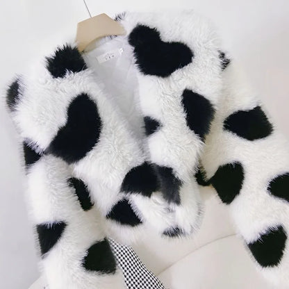 🍒Bontjasse vir vroue groot kraag baadjie met liefdesharte eko-vriendelike harige jasse sjiek nuwerwetse winter buiteklere styl veelsydig Pluizig Lieflik