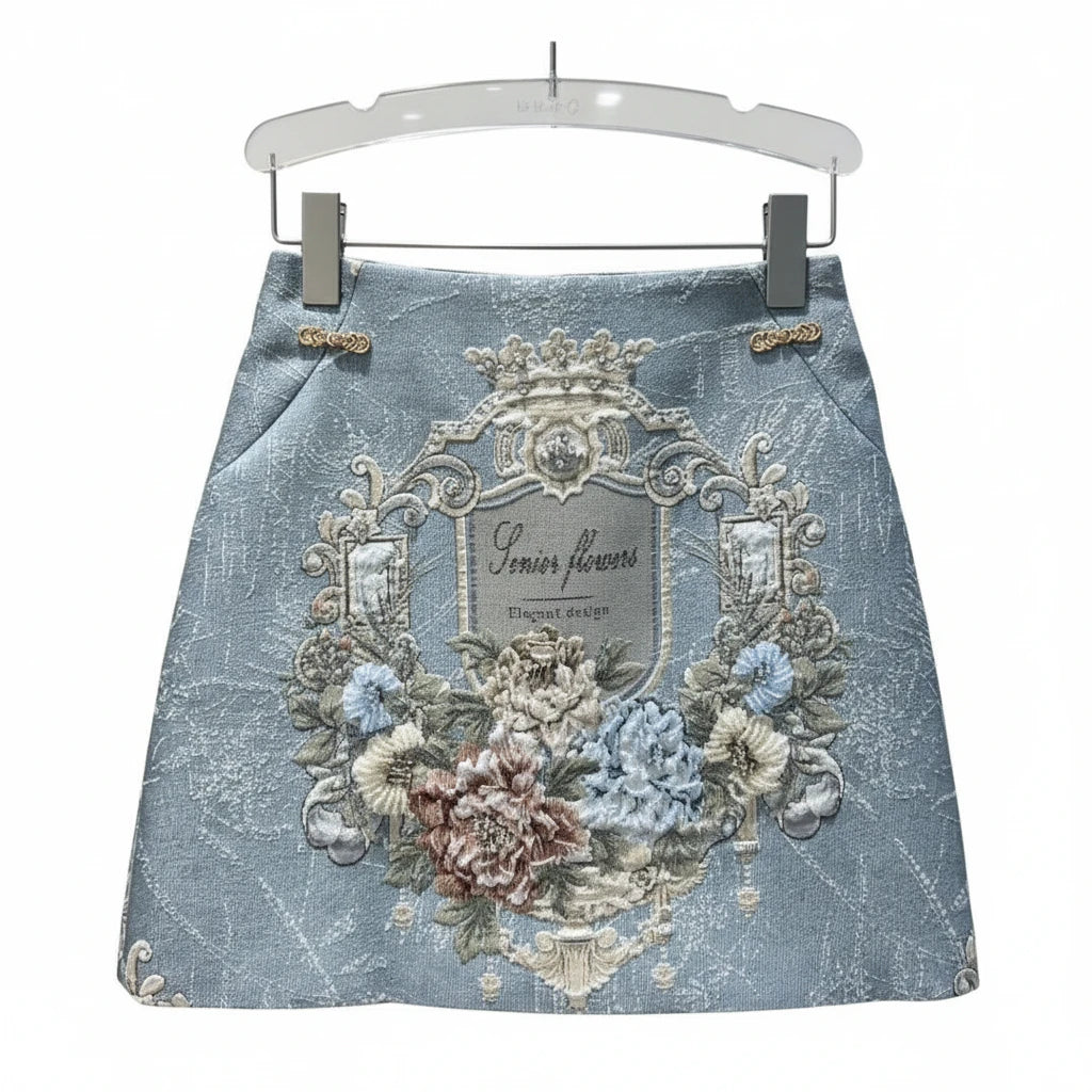 🍒vintage evembroiderd mini skirt high waist quality luxury diamonds short jeans skirt women Jacquard fabric high street quality casual clothing for women female fashion wear smart casual party wear Vintage Vantage