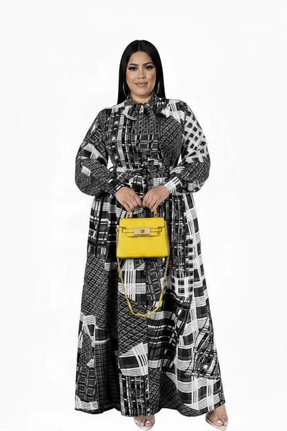 🍒Plus size vintage long sleeve dress print womens clothing fall dresses with belt loose maxi outfit long fashion smart casual women Mix Up Fashion