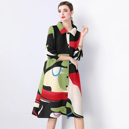 🍒Plus size pleated shirt dress color block outfits loose one size fits all  stretch cardigans smart casual clothing women