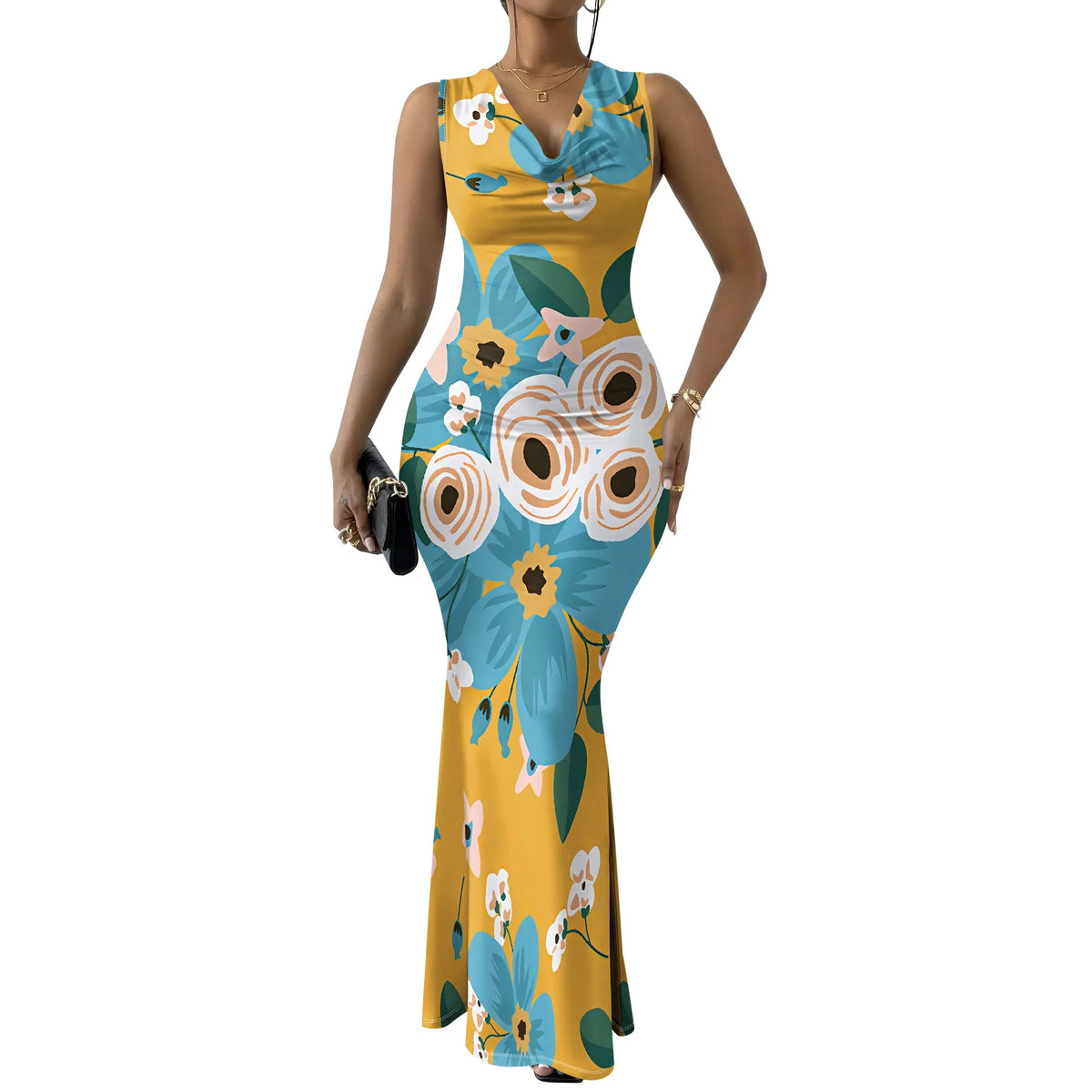 🍒Colourful dress maxi sleeveless fashion boycon bold animal print clothing party evening wear resort wear cowl neck outfit Lookgood Lioness Leopard