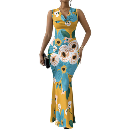 🍒Colourful dress maxi sleeveless fashion boycon bold animal print clothing party evening wear resort wear cowl neck outfit Lookgood Lioness Leopard