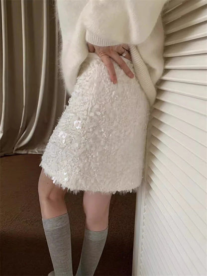 🍒高腰A字迷你裙纯色商务休闲女装春夏时尚Y2k亮片服装，在那个特殊场合尽情展现魅力