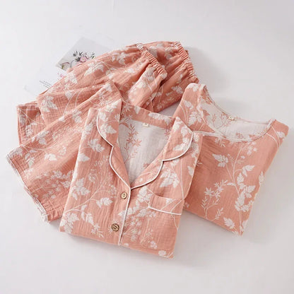🍒Pyjamastel 100% Katoen vroue se twee-stuk nagklere jacquard langmou top en rekbare langbroek los sitklere stel Kies Hierdie Blad