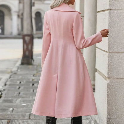 🍒Vroue se sloot winter pienk herfsjas mode lapelkraag en knoop A-lyn jas vir dames sjiek buiteklere modeklere