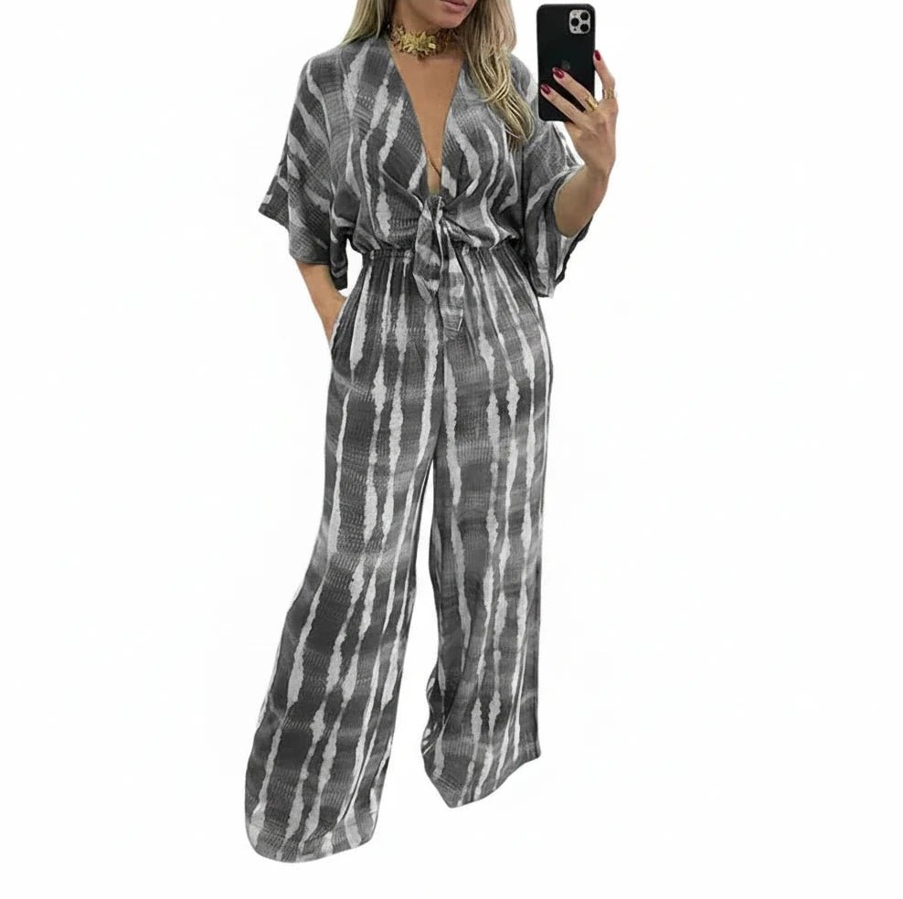 🍒Women's Jumpsuits tie dye Summer relaxed outfits casual  clothing for ladies v-neck one piece tie bow fashion loose wide leg Jumpsuit rompers S-XXXL  tye this tie Into Your style