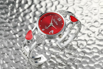🍒Womens heart watch Design quartz fashion bangle silver classic crystal Stainless Steel colour face wristwatch smart casual jewellery   Watch This Bang For Your Buck